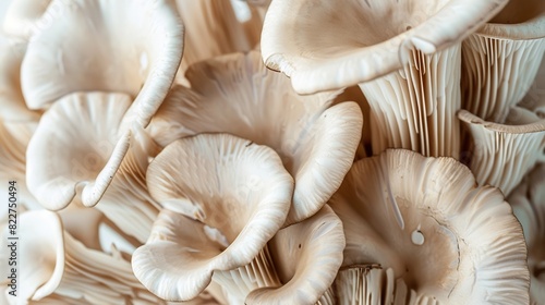 Bunch of fresh Oyster mushrooms closeup Vegetarian food healthy diet mushroom close up : Generative AI