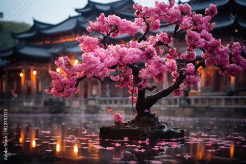 Cherry flower in the Buddhist temple., generative IA