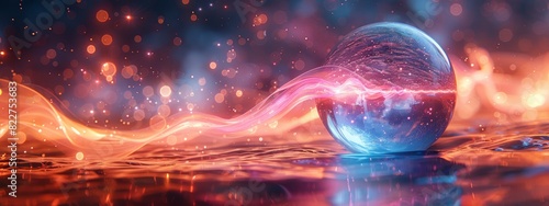 3D rendering of crystal ball on abstract background. 3D illustration.