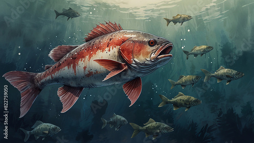 Watercolor painting: The spread of the Asian carp in the United States, its rapid reproduction and impact on native species is a major concern.