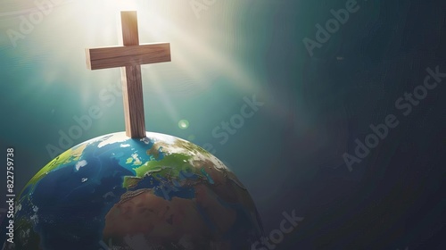 global christian mission cross and earth globe spreading the gospel message religious concept illustration