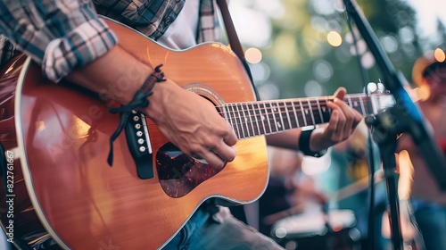 indie folk singersongwriter performs soulful melody on acoustic guitar at intimate festival