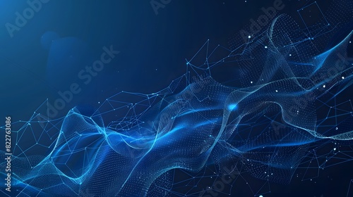 Abstract Blue Background with Low Poly Waves and Connecting Dots