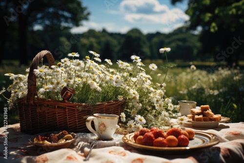 Picnic on the margin of daisies., generative IA
