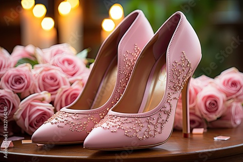 Elegant pink heels with petals., generative IA