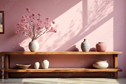 Soft pink wall with elegant decoration., generative IA