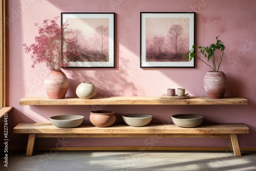 Soft pink wall with elegant decoration., generative IA