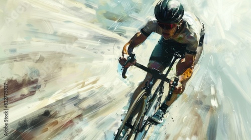 Cyclist in a time trial, speed and endurance, determined expression