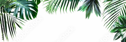 An illustration of tropical palm leaves with ample space on the right for text or graphics, isolated on a clean white transparent background