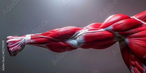 Anatomy of a Muscular Man's Arm: Detailed Image of Red and White Tissue. Concept Anatomy study, Human body, Muscular system, Arm muscles, Medical illustration