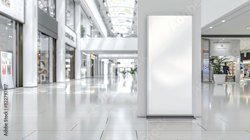 realistic rollup banner mockup in contemporary shopping mall setting