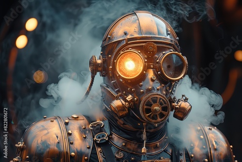 Mechanized Steampunk Soldier: Outpouring Vapor and Steam