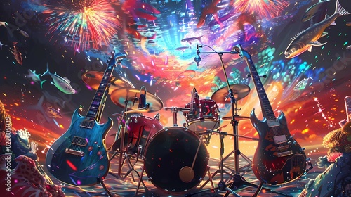 a drum set with a drum set and a drum set with a colorful background Generative AI illustrations