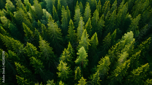 Aerial view of dense pine forest