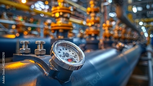 Industrial Background, Complex piping systems in a power plant, with steam rising and gauges visible, showcasing the operational environment. Illustration image,