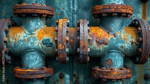 Industrial Background, Industrial pipes with rust and corrosion, highlighting the effects of wear and the need for maintenance in industrial settings. Illustration image,