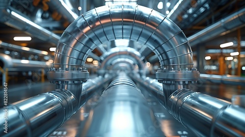 Industrial Background, Pipes and ducts in a HVAC system of a large industrial building, highlighting the technical aspects of climate control. Illustration image,