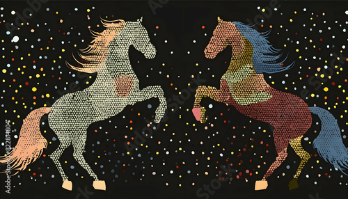  an image of a horse rearing, using a delicate and stunning collection of dots."