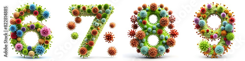 Numbers 6, 7, 8, 9. Alphabet Made of Viruses and Bacteria.