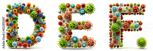 Letters D, E, F. Alphabet Made of Viruses and Bacteria.