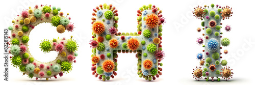 Letters G, H, I. Alphabet Made of Viruses and Bacteria.