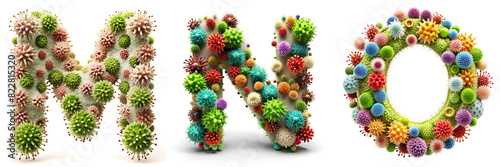 Letters M, N, O. Alphabet Made of Viruses and Bacteria.