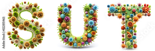 Letters S, T, U. Alphabet Made of Viruses and Bacteria.