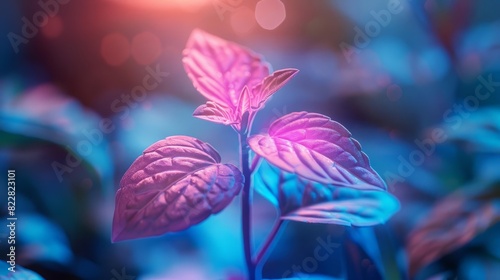 A plant genetically modified to glow under ultraviolet light, growing in a controlled environment,
