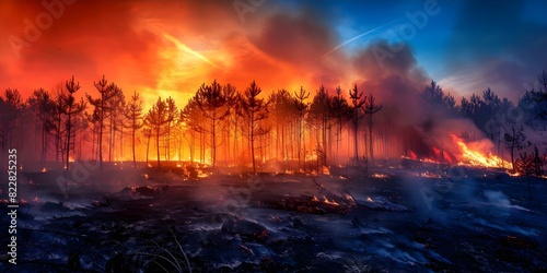 Devastating Wildfire Consumes Acres of Pine Trees in Dry Season. Concept Wildfire, Pine Trees, Dry Season, Devastating, Acres-consuming