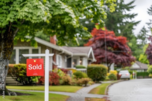 Celebrating National Homeownership Month: Sold Sign Fronts a Lush, Suburban Street with Picturesque Family Homes