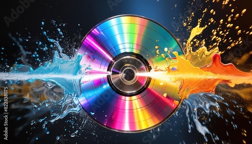 Colorful Splashes Surrounding Reflective Compact Disc