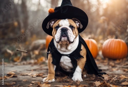 featuring pointed bulldog themed shirt dressed halloween hat adorable design english bulldog witch with broomstick