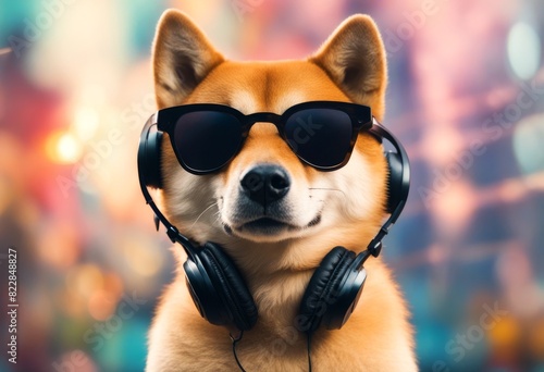 music sunglasses shiba inu doge background podcasting dog aring colorful adphones summer concept canino animal earphones fun vacation trip audio sound cool
