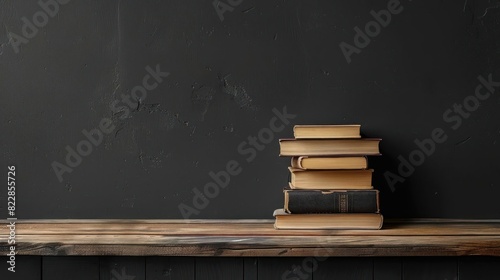 Stack of Books on a Shelf Against a Wall