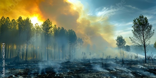 Devastating wildfire ravages pine forests during dry season, highlighting global crisis. Concept Environmental Crisis, Wildfires, Pine Forests, Dry Season, Global Impact