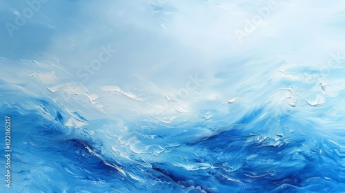The Image Is An Abstract Painting Of The Ocean. The Colors Are Blue And White. The Painting Is Very Textured. The Brushstrokes Are Visible. The Ocean Is Depicted In A Very Abstract Way.