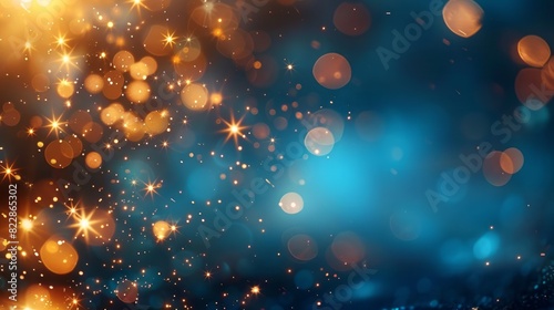 Blue And Gold Glittering Lights. Christmas And New Year Background.