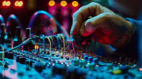 Detailed shot of a technician soldering cables, illustrating the technical expertise required for installing advanced audio equipment. 