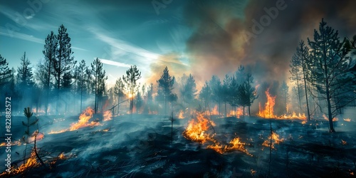 Devastating Wildfire Destroys Pine Forest During Dry Season: A Global Catastrophe. Concept Wildfire Crisis, Pine Forest Destruction, Global Catastrophe, Devastating Impact, Dry Season Emergency