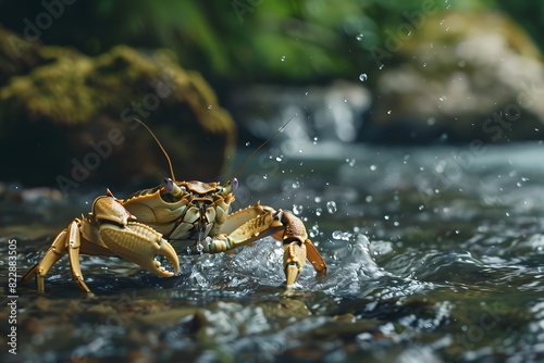 a crab was drinking in the river