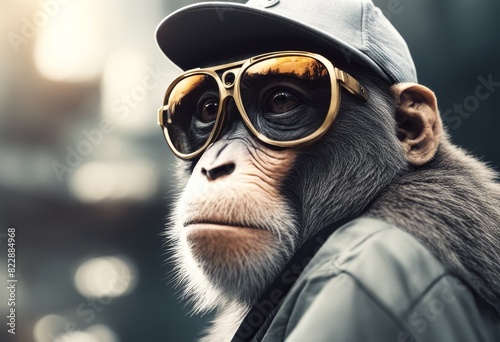 illustration shirt label cap monkey vector emblem sunglasses baseball t poster element sign design animal head graphic gorilla cool face wild primate