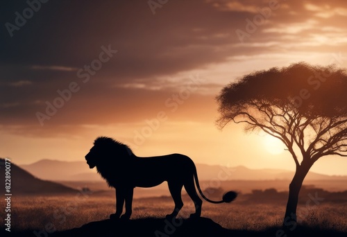 jungle lion sunset lion background illustration with wild nature silhouette lion black standing african