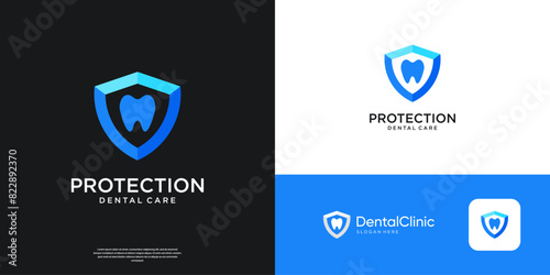 Dental care protection logo design template.
