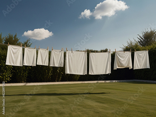 Outdoor clothesline with a white cloth to dry