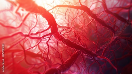 3D illustration of blood vessels inside the muscle. bright colored theme. A biological sample of medical reference
