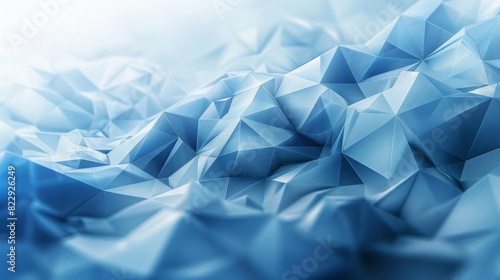 Create a 3D rendering of a mountain range with a blue and white color scheme. The mountains should be made of geometric shapes.