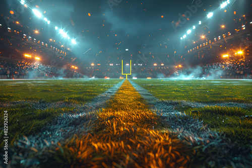 road in the forest, American football arena with yellow goal post