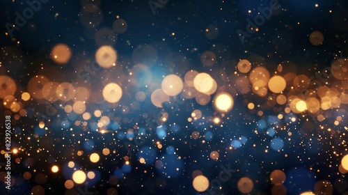 Luxurious blue-green background with dark blue and gold particles, glowing Christmas lights, and gold foil details