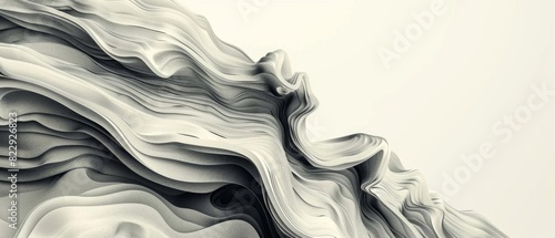 A grayscale image of a flowing, organic shape. The shape is made up of multiple layers of soft, undulating curves.