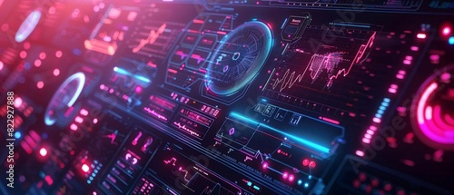 Futuristic dashboard with glowing pink and blue neon lights.